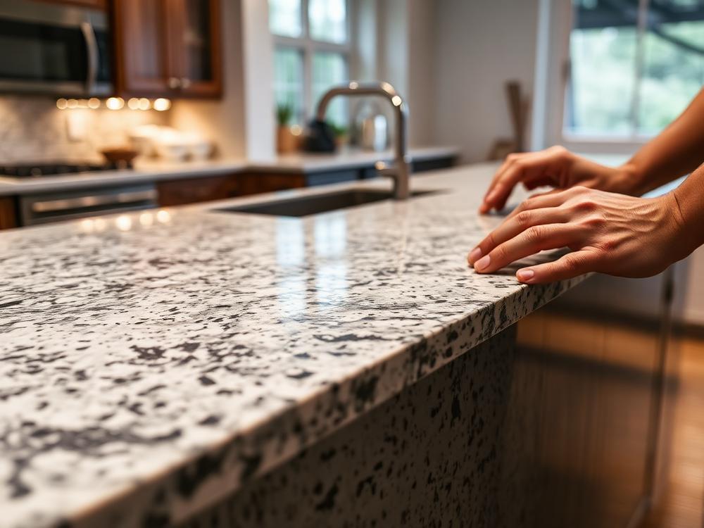 Polished granite countertop installation in a Montgomery County kitchen