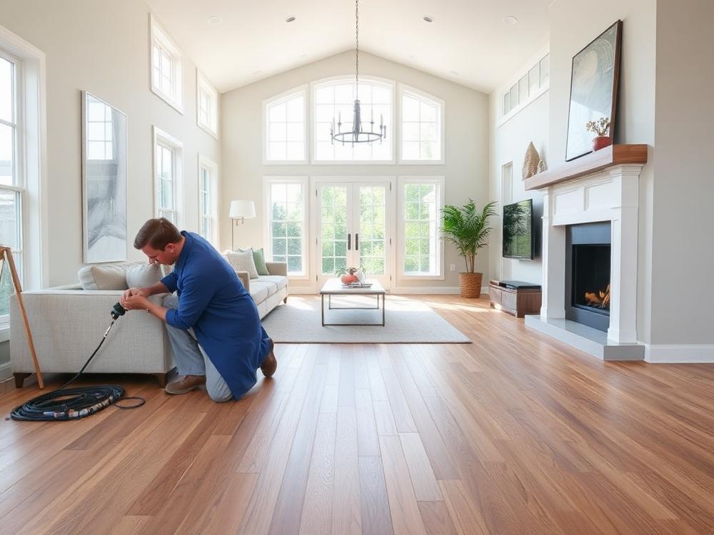 New hardwood flooring installation in a Maryland living room